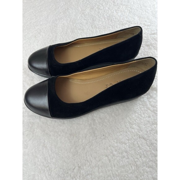 Hotter Shoes Womens 7.5 US Angel Black Suede Leather Wedge Slip On Flats Classic - Picture 8 of 9